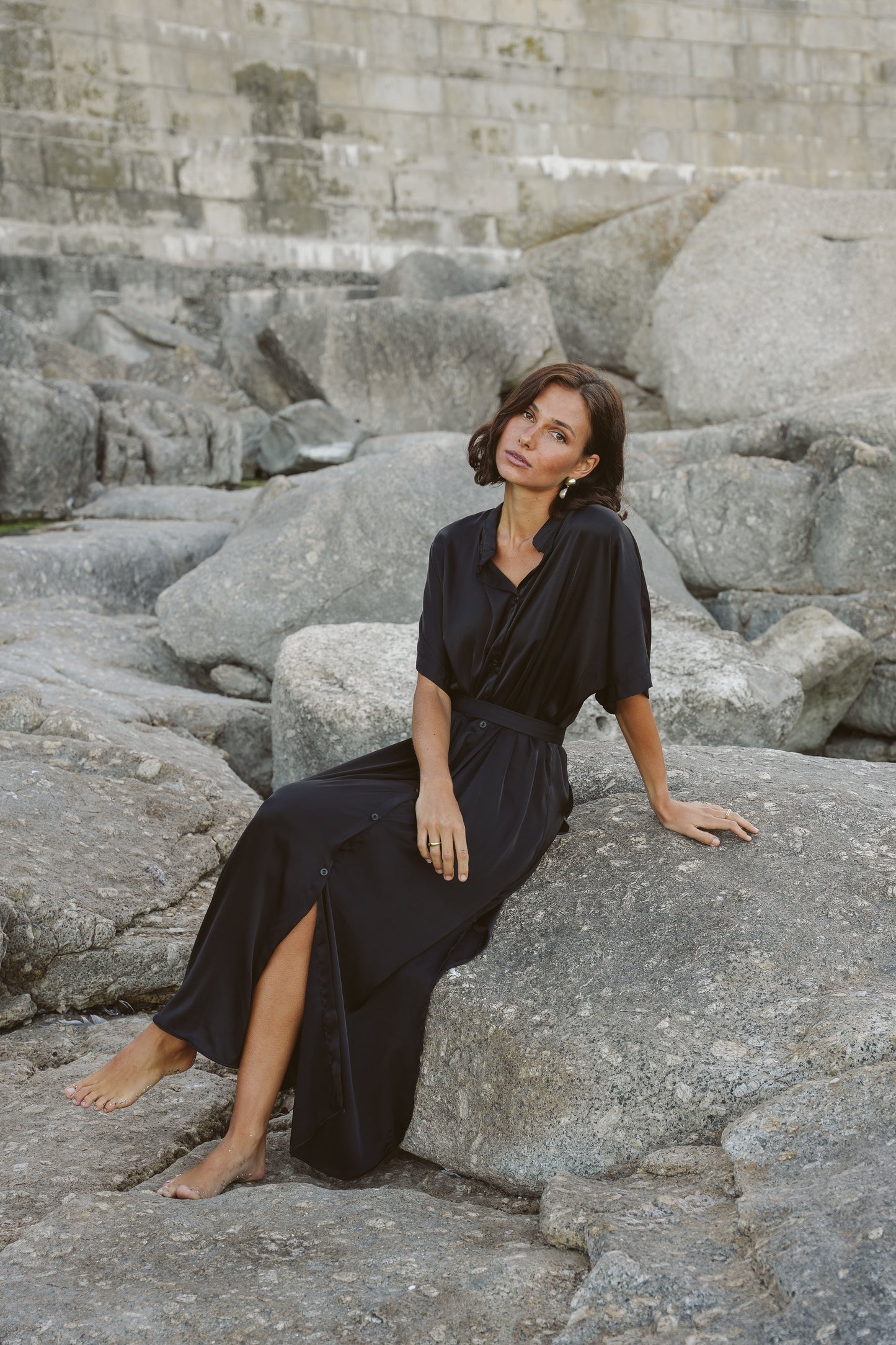 Satin Maxi Shirt Dress