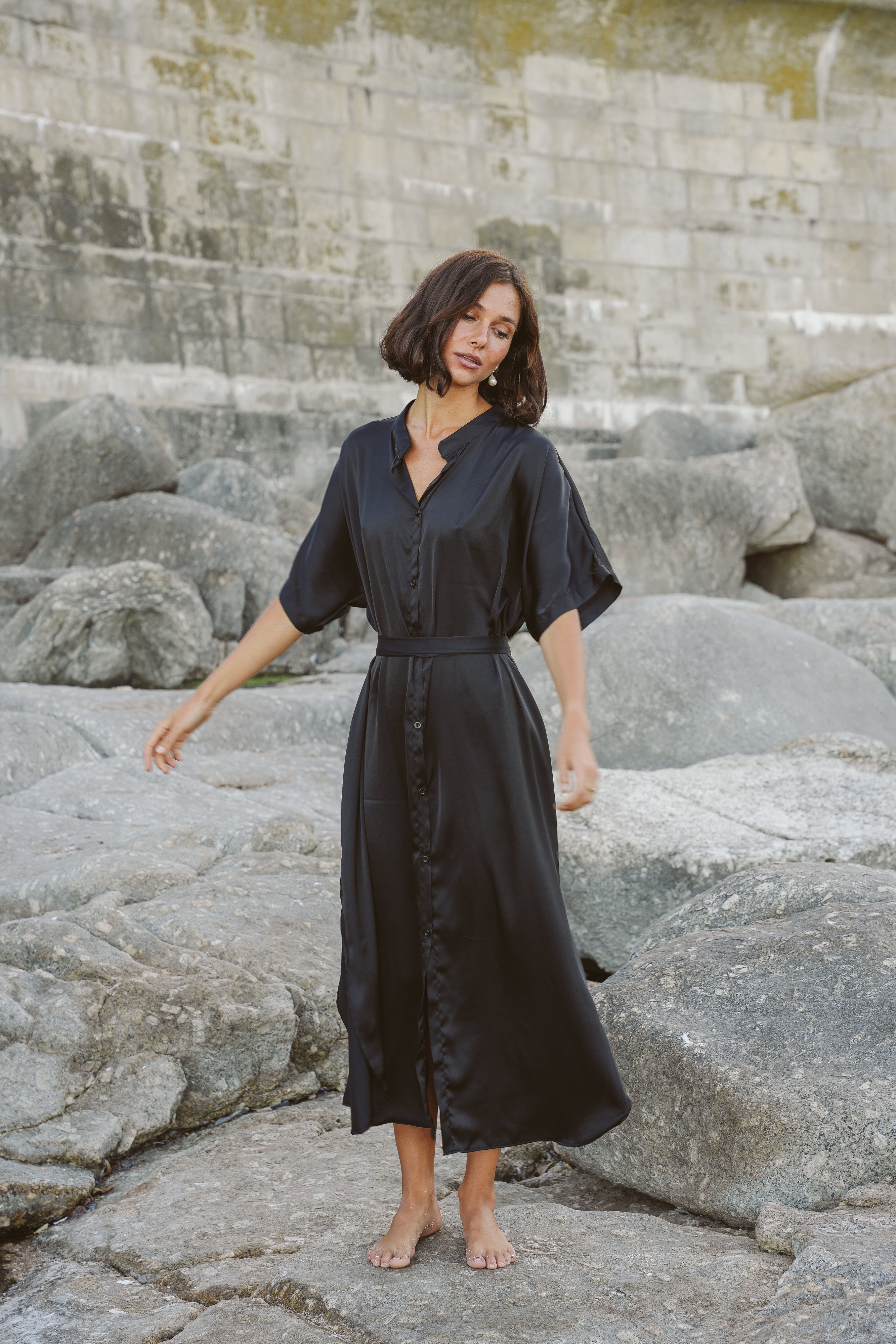 Satin Maxi Shirt Dress